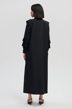 Hurtowa modelka nosi tou12982-pleat-detailed-shirt-dress-black, turecka hurtownia Sukienka firmy Touche Prive