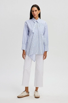 عارض ملابس بالجملة يرتدي tou12964-striped-tunic-white، تركي بالجملة سترة من Touche Prive