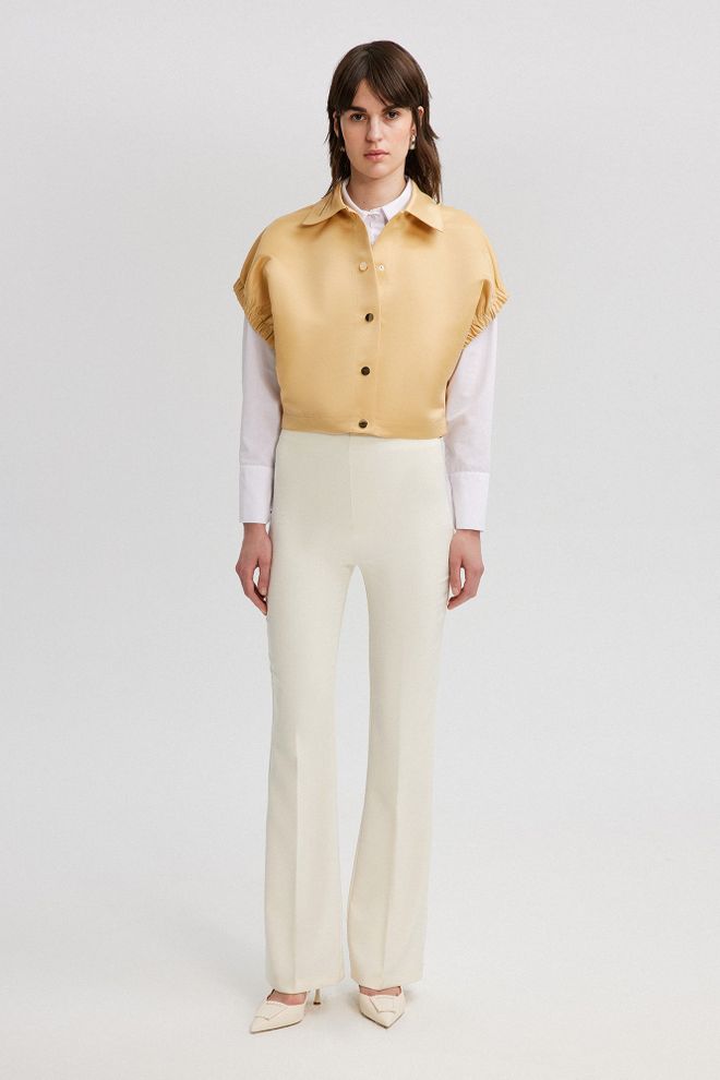 Touche Prive Colete Asa De Morcego Crop Cetim Bege Roupas por atacado Modesto