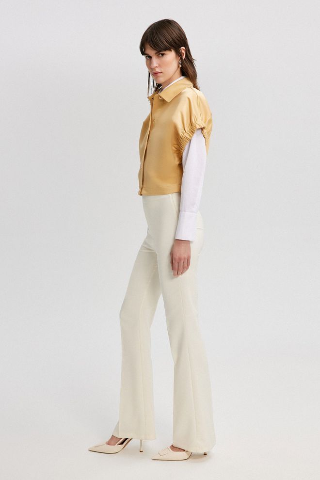 Touche Prive Colete Asa De Morcego Crop Cetim Bege Roupas por atacado Trabalho