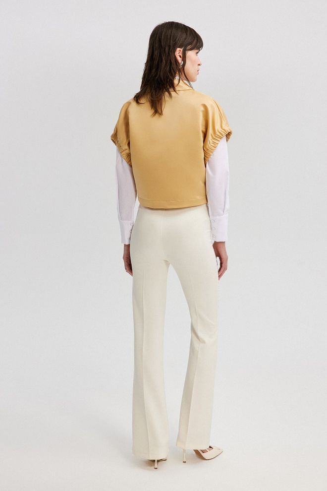 Touche Prive Colete Asa De Morcego Crop Cetim Bege Roupas por atacado Primavera