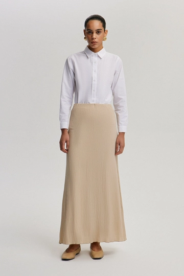 A wholesale clothing model wears  Naturel Look Skirt - Beige
, Turkish wholesale  of Touche Prive