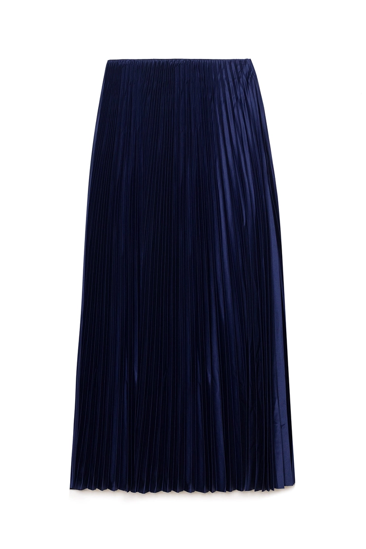 Una modella di abbigliamento all'ingrosso indossa tou12818-pleated-skirt-blue, vendita all'ingrosso turca di Gonna di Touche Prive