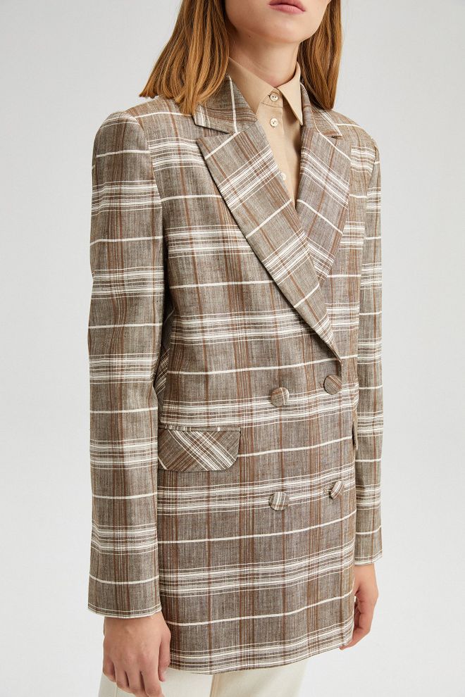 Ilia Plaid Blazer Jacket Beige Wholesale Clothing Polyester