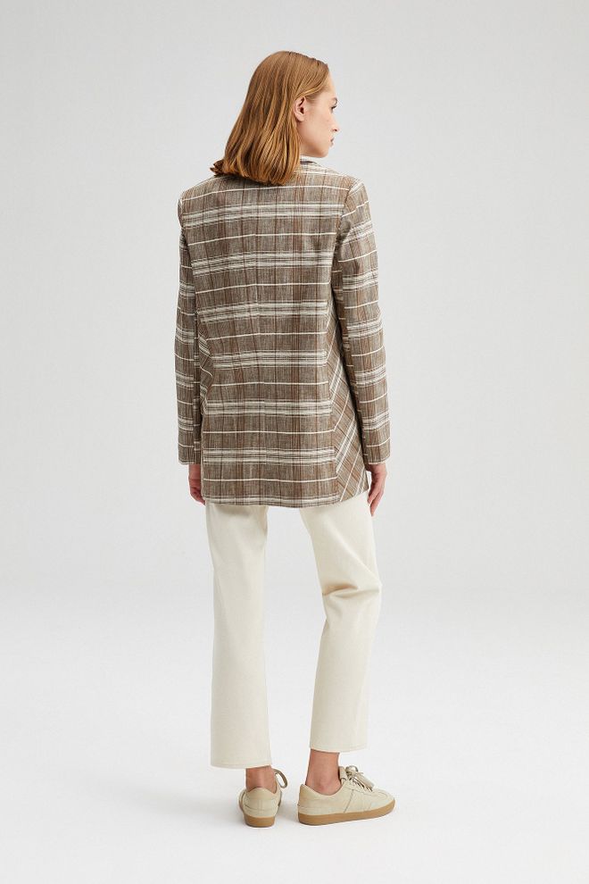 Ilia Plaid Blazer Jacket Beige Wholesale Clothing Spring