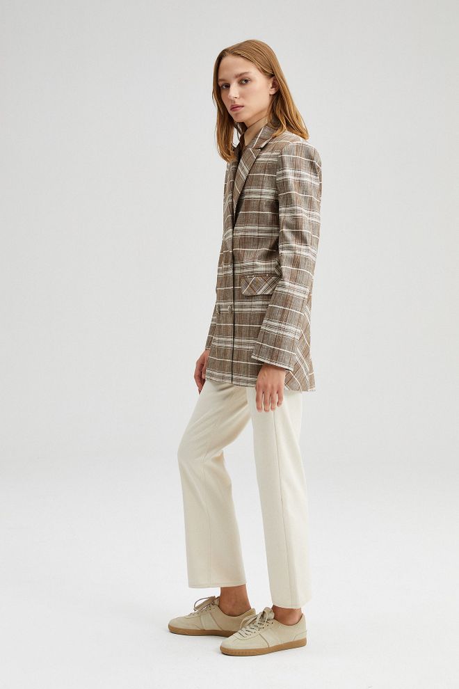 Ilia Chaqueta Blazer A Cuadros Beige Ropa al por mayor Modesto