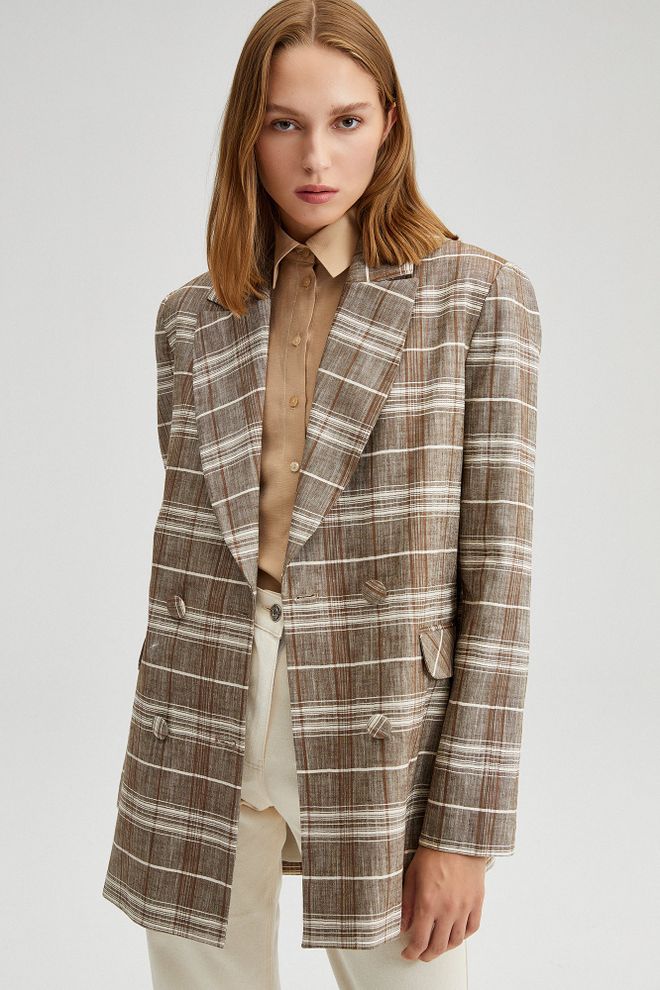 Ilia Plaid Blazer Jacket Beige Wholesale Clothing 2