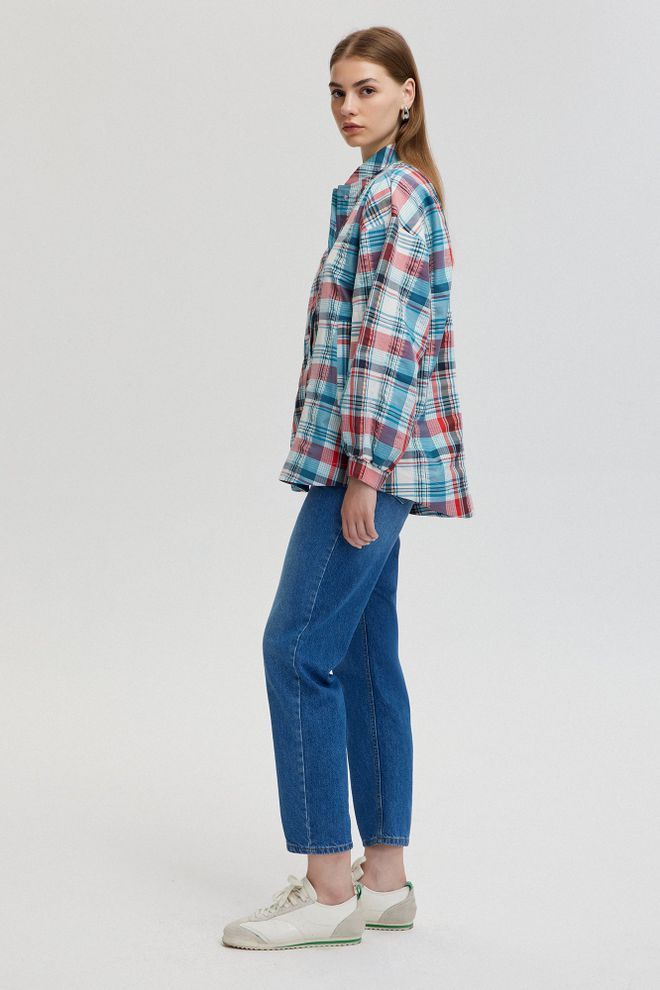 Touche Prive Bomberjacke Mit Karomuster Blau Großhandelskleidung Winter