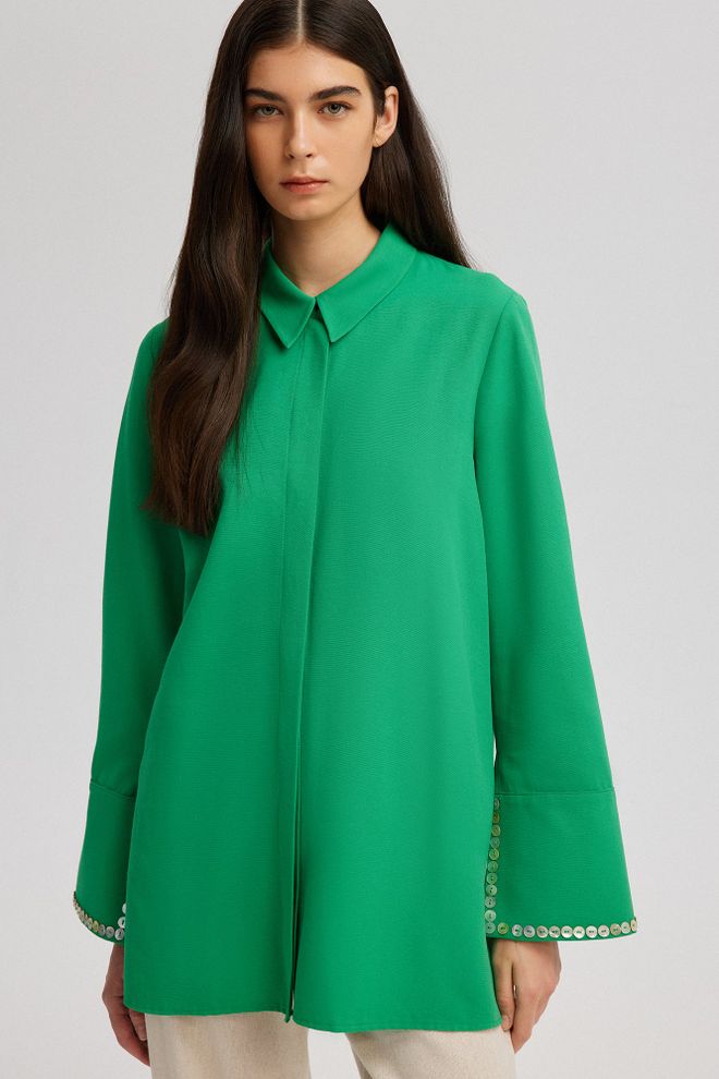 Ilia Camisa Con Detalle De Puños Abotonados Verde Ropa al por mayor Casual