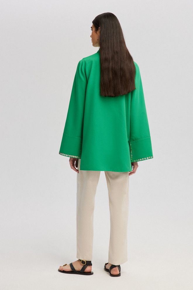 Ilia Buttoned Cuff Detailed Shirt Green Wholesale Clothing Birthday