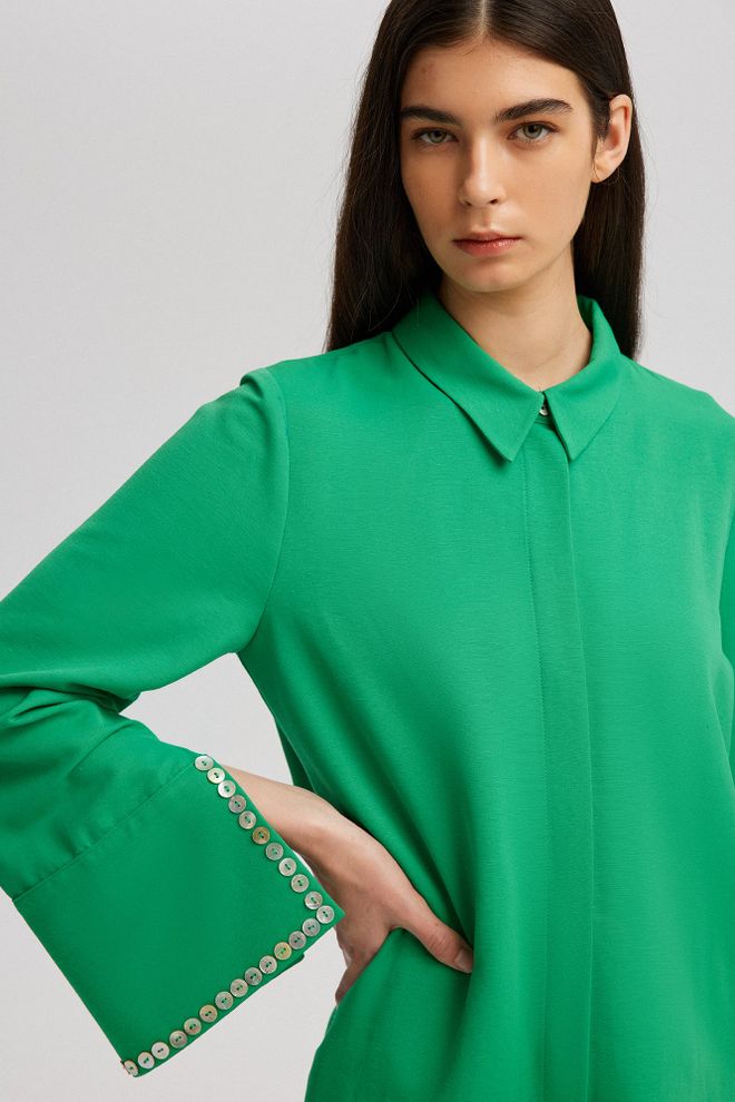 Ilia Buttoned Cuff Detailed Shirt Green Wholesale Clothing Spring