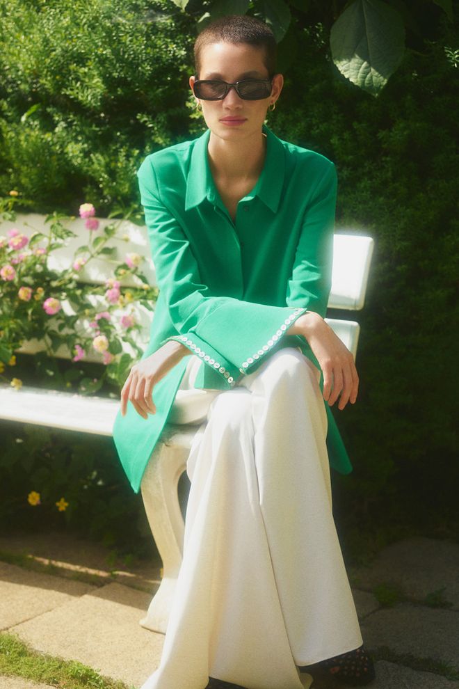 Ilia Buttoned Cuff Detailed Shirt Green Wholesale Clothing Modest