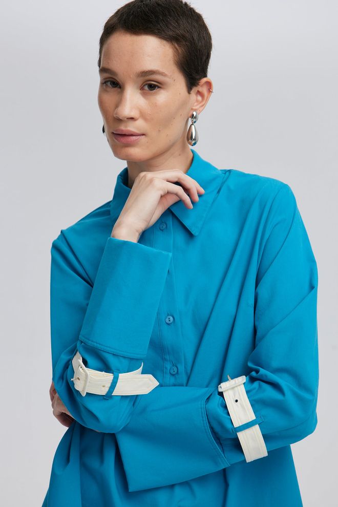 Ilia Buckle Detailed Wide Cuff Shirt Oil Wholesale Clothing Cotton