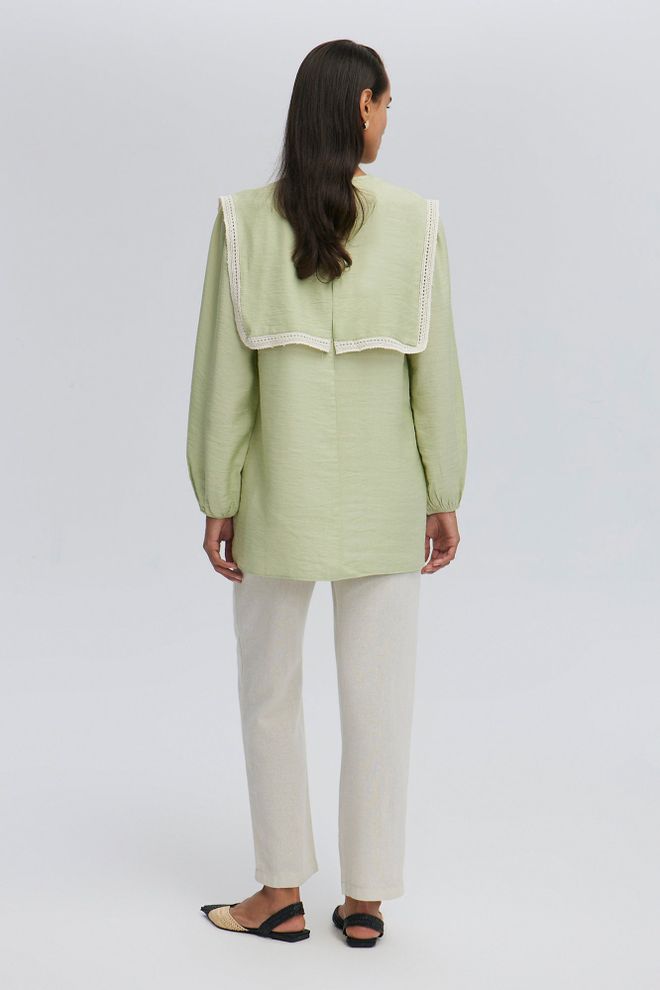 Ilia Aller Detailed Tunic Green Wholesale Clothing Polyester