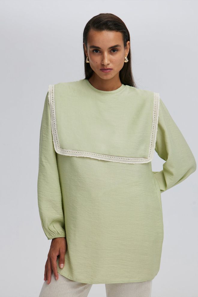 Ilia Aller Detailed Tunic Green Wholesale Clothing Modest