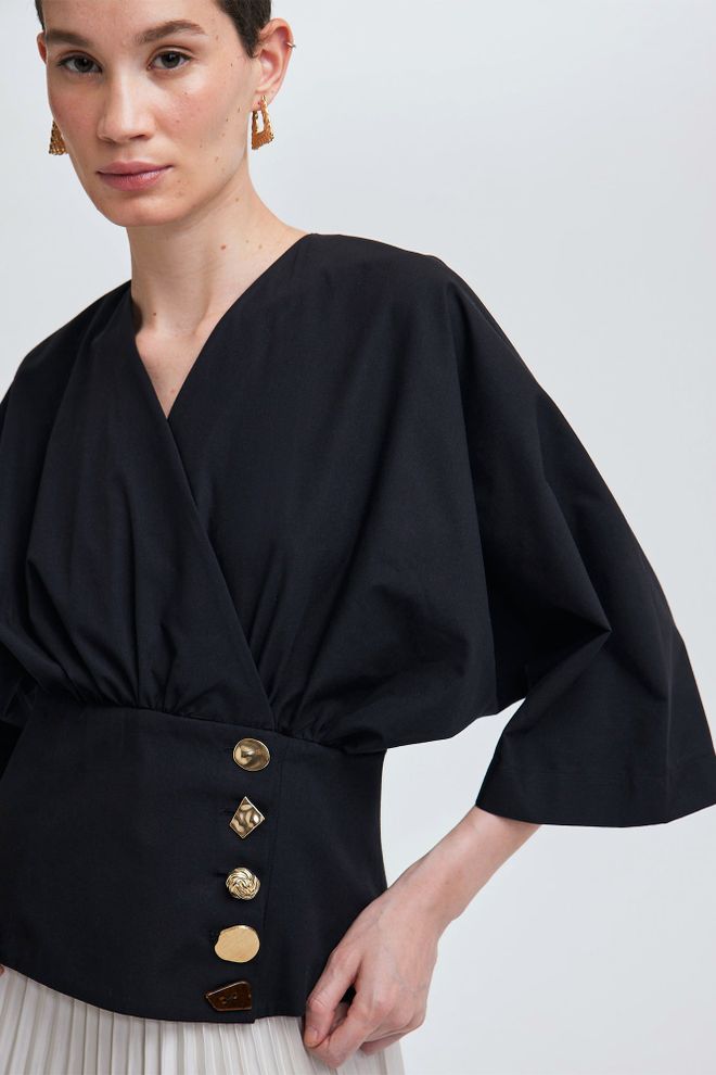 Ilia Carset Detailed Blouse Black Wholesale Clothing Formal