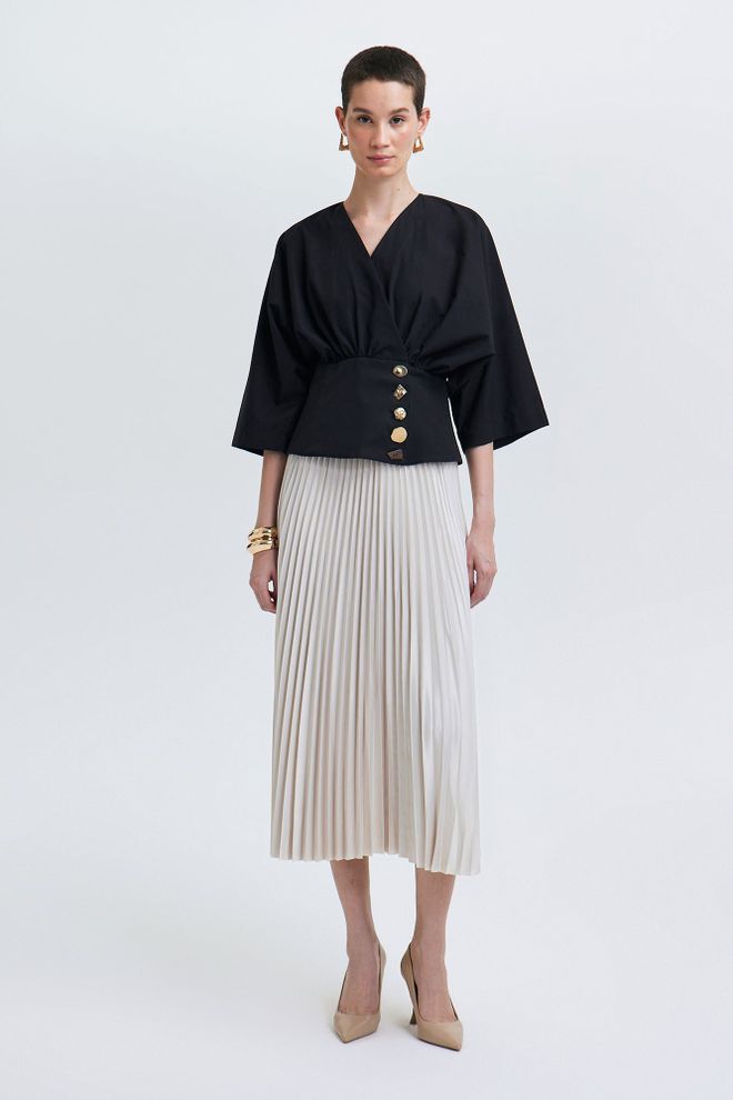 Ilia Blusa Con Detalles Carset Negra Ropa al por mayor Elegante