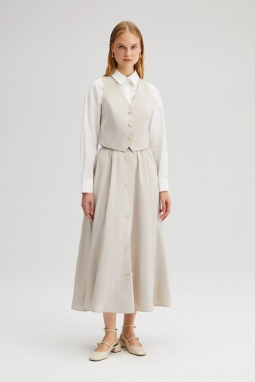 A wholesale clothing model wears  Vest Skirt Cupra Set - Stone
, Turkish wholesale Suit of Touche Prive