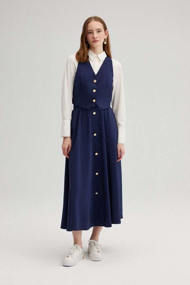 Ilia Set De Falda Tipo Chaleco Cupra Azul Marino Ropa al por mayor Formal
