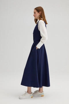 A wholesale clothing model wears TOU10881 - Vest Skirt Cupra Set - Navy Blue, Turkish wholesale Suit of Touche Prive
