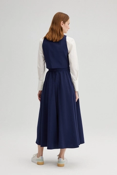 A wholesale clothing model wears TOU10881 - Vest Skirt Cupra Set - Navy Blue, Turkish wholesale Suit of Touche Prive