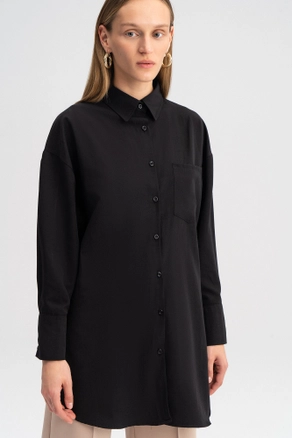 A model wears TOU10102 - Single Pocketed Poplin Shirt - Black, wholesale Shirt of Touche Prive to display at Lonca