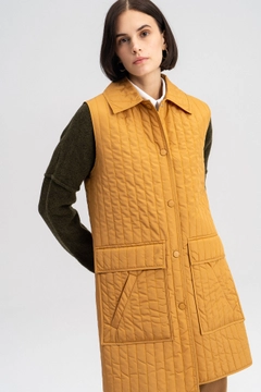 A wholesale clothing model wears TOU10347 - Quilted Wasitcoat - Camel, Turkish wholesale Vest of Touche Prive