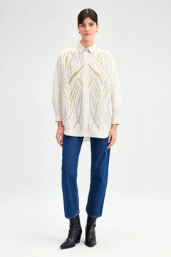 عارض ملابس بالجملة يرتدي tou12345-embroidered-linen-blend-shirt-cream، تركي بالجملة قميص من Touche Prive