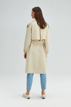 A wholesale clothing model wears 47725 - Double Breasted Trench Coat, Turkish wholesale Trenchcoat of Touche Prive