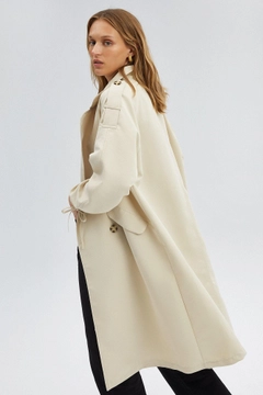 A wholesale clothing model wears 31241 - Double Breasted Trenchcoat With Armlaced, Turkish wholesale Trenchcoat of Touche Prive