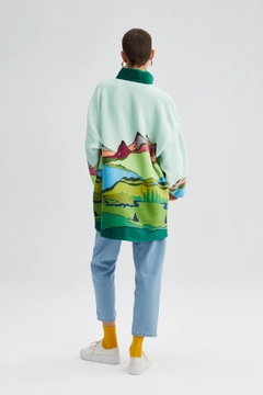 Een kledingmodel uit de groothandel draagt 32896 - Patterned Plush Sweatshirt, Turkse groothandel Sweatshirt van Touche Prive