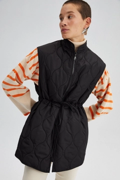Bir model, Touche Prive toptan giyim markasının 34587 - Elastic Waisted Quilted Vest toptan Yelek ürününü sergiliyor.