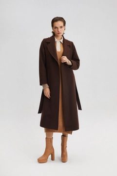 A wholesale clothing model wears 34505 - Belted Fleece Coat, Turkish wholesale Coat of Touche Prive