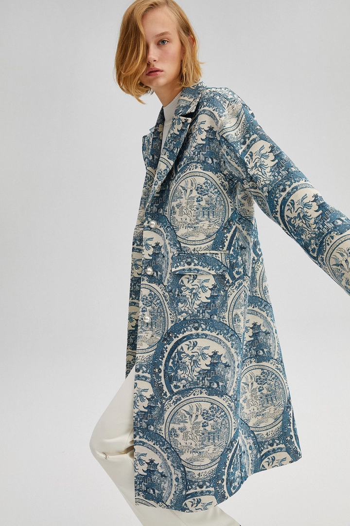 Un model de îmbrăcăminte angro poartă 34666 - Patterned Maxi Jacket, turcesc angro Sacou de Touche Prive