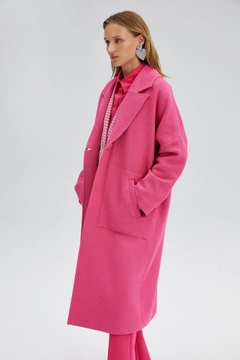 A wholesale clothing model wears 34694 - Tweed Coat, Turkish wholesale Coat of Touche Prive