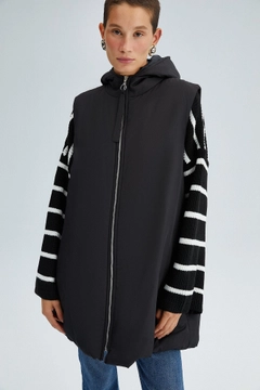 Bir model, Touche Prive toptan giyim markasının 34604 - Hooded Puffer Waiscoat toptan Yelek ürününü sergiliyor.