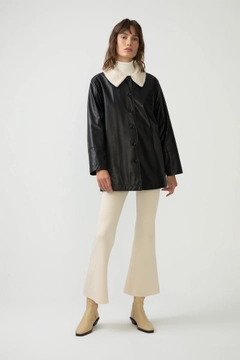 A wholesale clothing model wears 34606 - Laux Leather Jacket, Turkish wholesale Jacket of Touche Prive