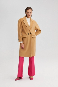 A wholesale clothing model wears 34705 - Double Breasted Coat, Turkish wholesale Coat of Touche Prive