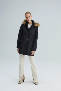 Veľkoobchodný model oblečenia nosí 35479 - Hooded Relax Coat, turecký veľkoobchodný Kabát od Touche Prive