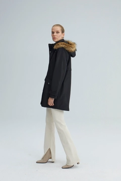 A wholesale clothing model wears 35479 - Hooded Relax Coat, Turkish wholesale Coat of Touche Prive
