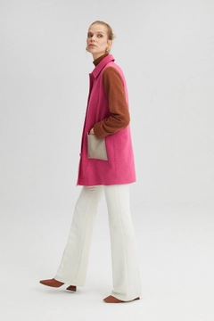 A wholesale clothing model wears 35993 - Multicolored Fleece Coat, Turkish wholesale Coat of Touche Prive