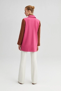 Модел на дрехи на едро носи 35993 - Multicolored Fleece Coat, турски едро Палто на Touche Prive