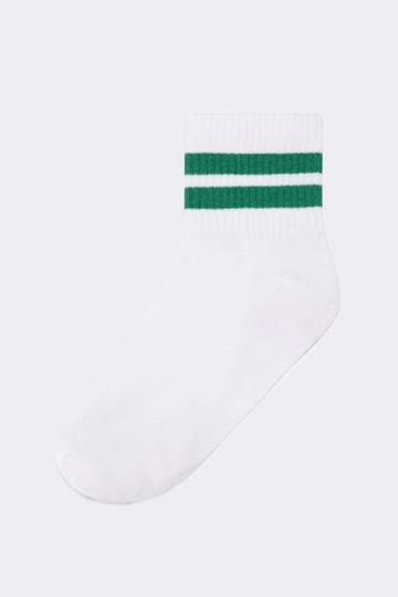 A wholesale clothing model wears  Striped Socks - White & Green
, Turkish wholesale Socks of Touche Prive