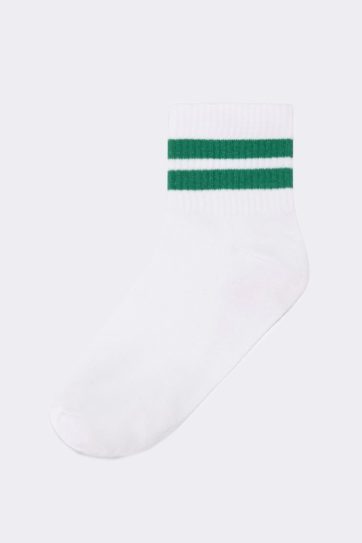A wholesale clothing model wears tou11738-striped-socks-white-&-green, Turkish wholesale Socks of Touche Prive