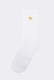 Bir model,  toptan giyim markasının tou11744-embroidered-socks-white-&-yellow toptan  ürününü sergiliyor.