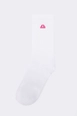 Ein Bekleidungsmodell aus dem Großhandel trägt tou11750-embroidered-socks-white-&-pink, türkischer Großhandel  von 