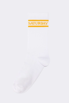 A wholesale clothing model wears tou11754-embroidered-socks-white-&-orange, Turkish wholesale Socks of Touche Prive