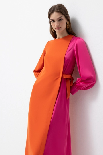 A wholesale clothing model wears  Dress - Orange
, Turkish wholesale Dress of Touche Prive