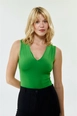 A wholesale clothing model wears tbu10393-v-neck-body-suit-green, Turkish wholesale  of 
