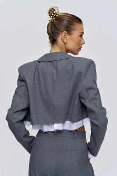 A wholesale clothing model wears tbu11845-masculine-crop-women's-jacket-smoked, Turkish wholesale Jacket of Tuba Butik